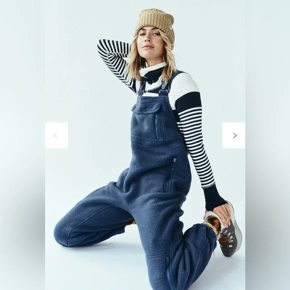 Free People Hit the Slopes Salopette Fleece Sherpa Overalls Blue Large - Picture 2 of 11